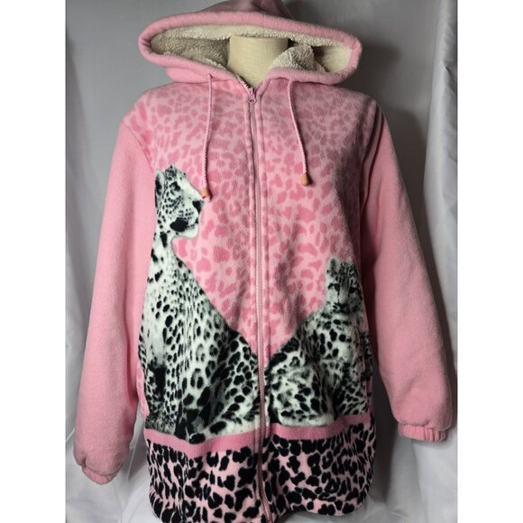 Vintage Y2K Classic Editions Shepra Lined Pink Snow Tiger Print Zip Jacket-SMALL - Picture 10 of 16